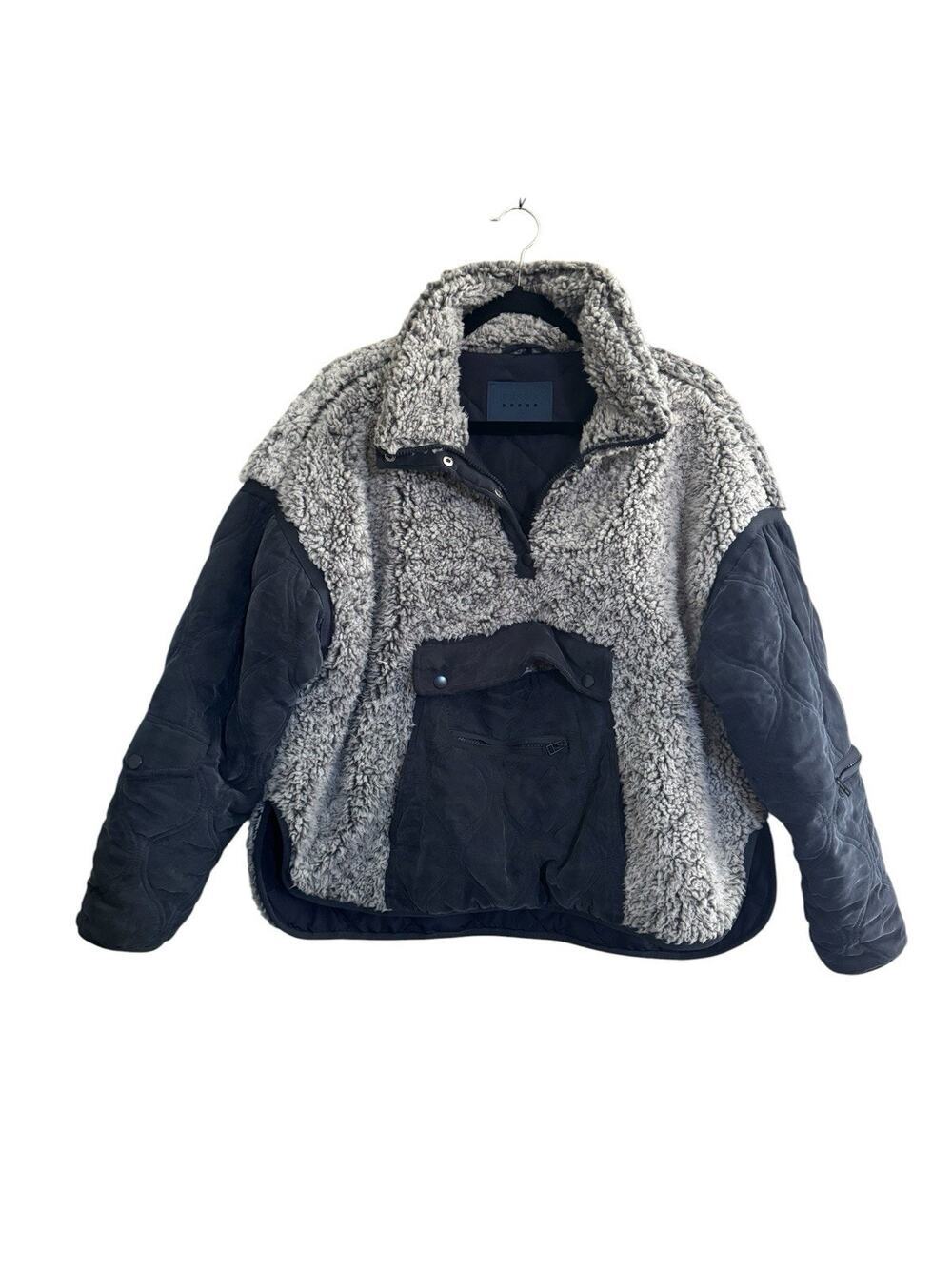 BLANK NYC Medium Teddy Sherpa Fleece Quilted Navy Blue Pullover Snap Cozy #7286